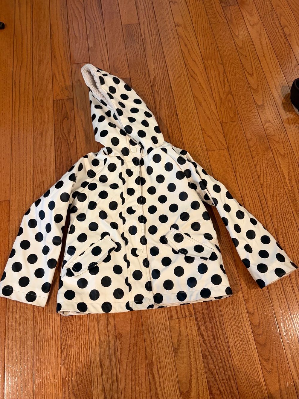 Me Jane Girls Hooded Polka Dot Raincoat - Black & White